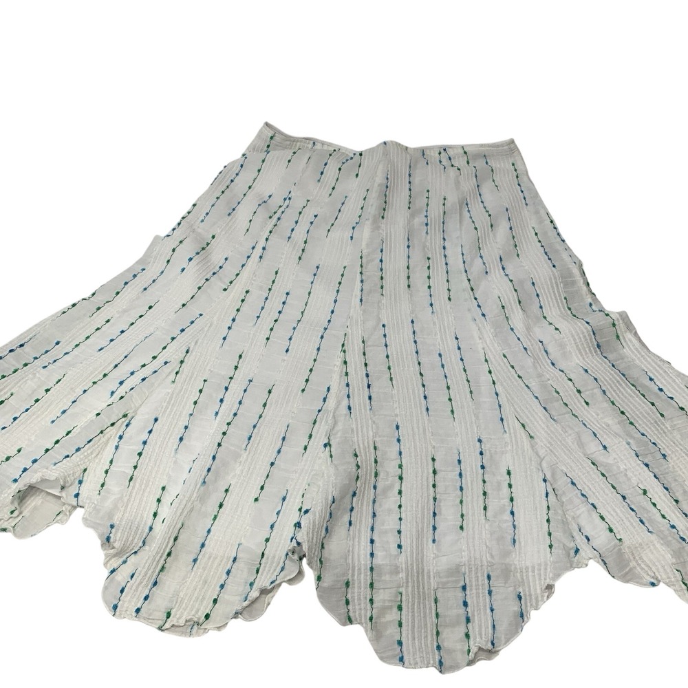 Dress Barn Asymmetric Cotton Cottagecore Mid Skirt 14W White Embroidery Coastal